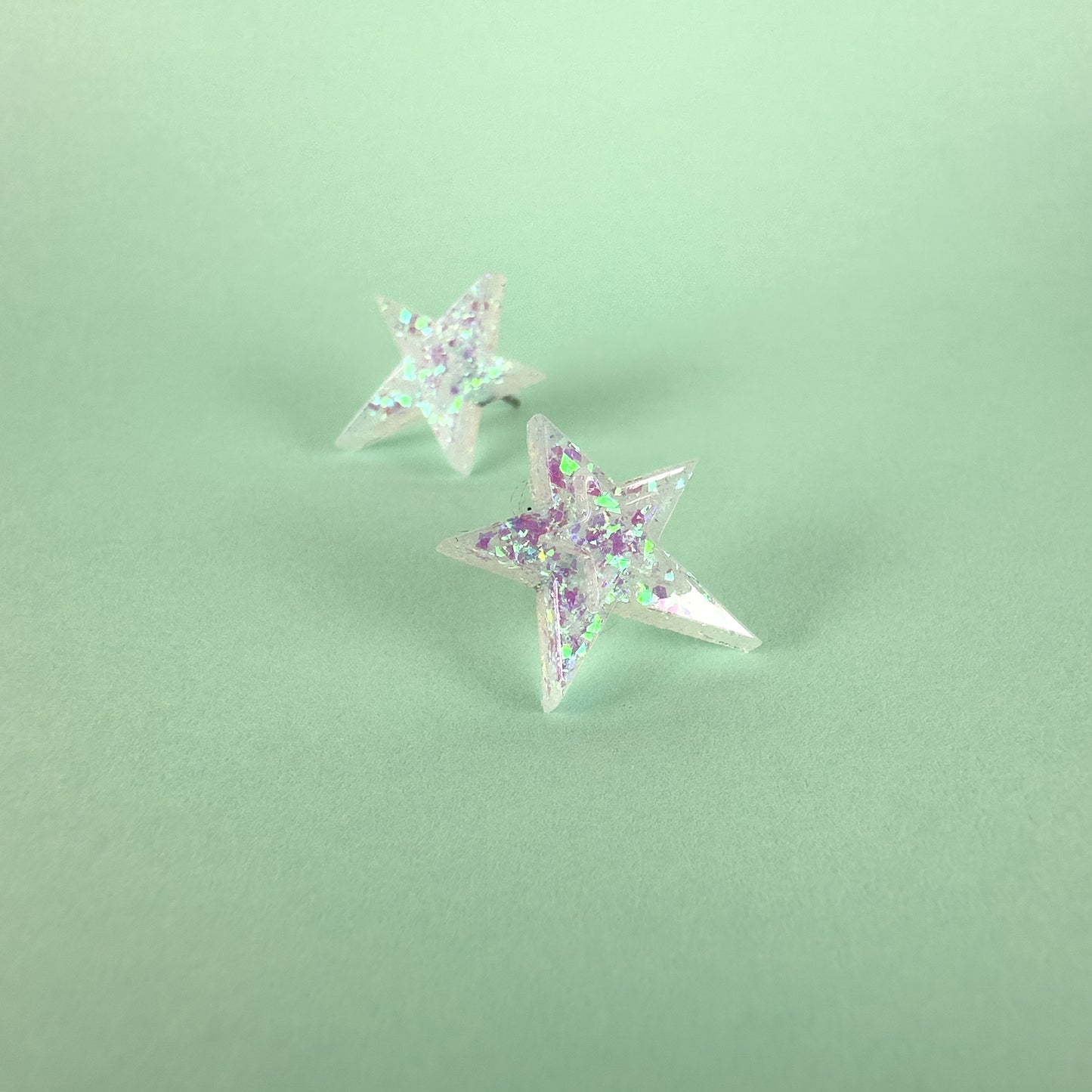 White Iridescent Small Star Earrings