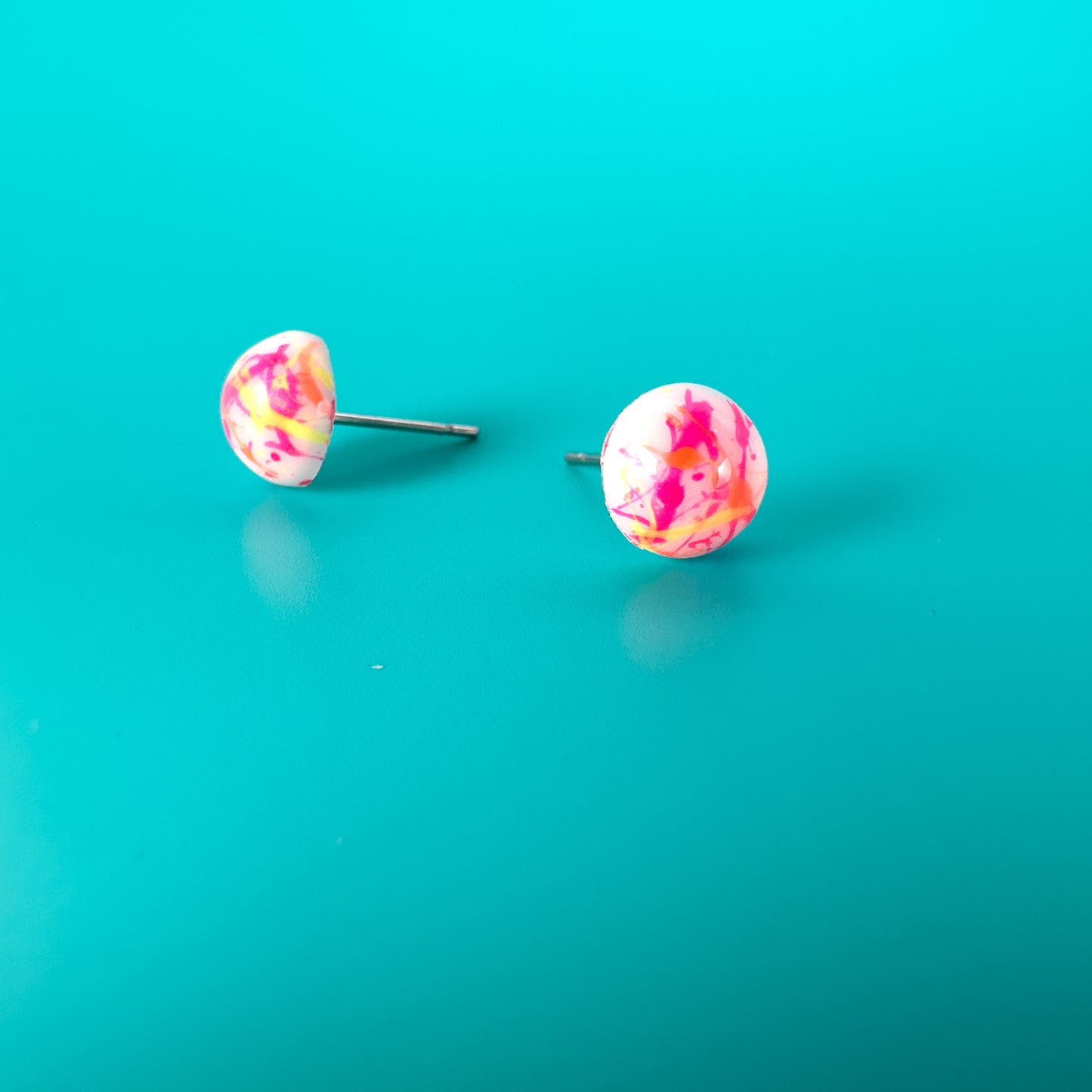 Neon Pink, Yellow + Orange Small Dome Earrings