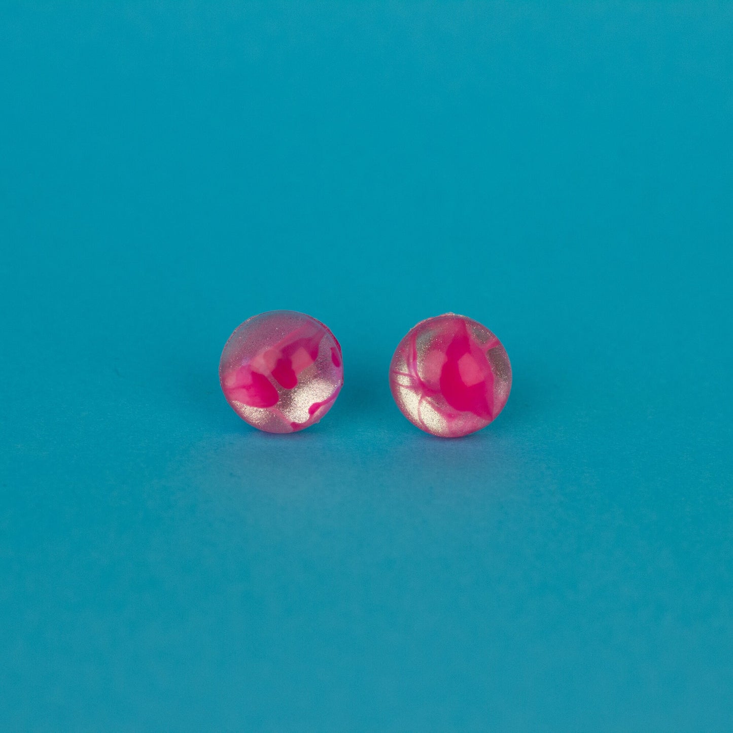 Round Metallic Silver + Pink Edgy Earrings