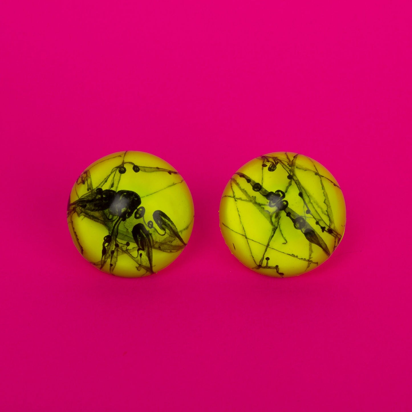 80s Neon Earrings / Yellow + Black
