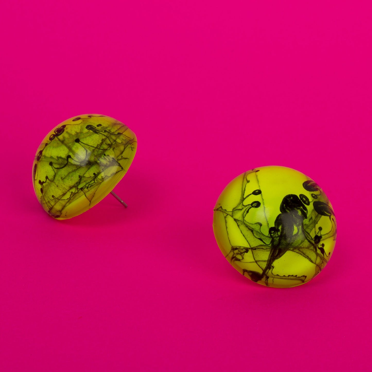 80s Neon Earrings / Yellow + Black