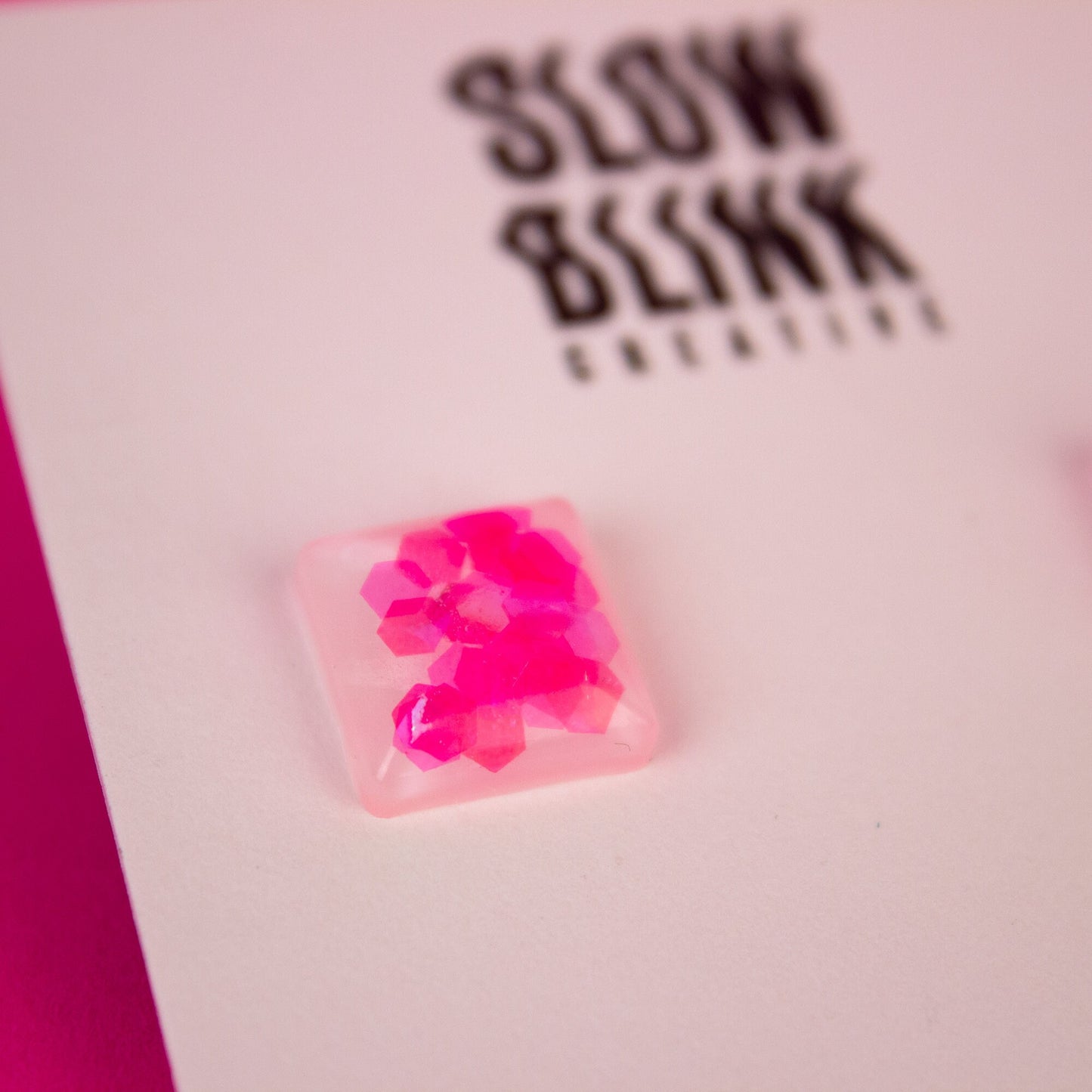 Neon Pink Square Earrings