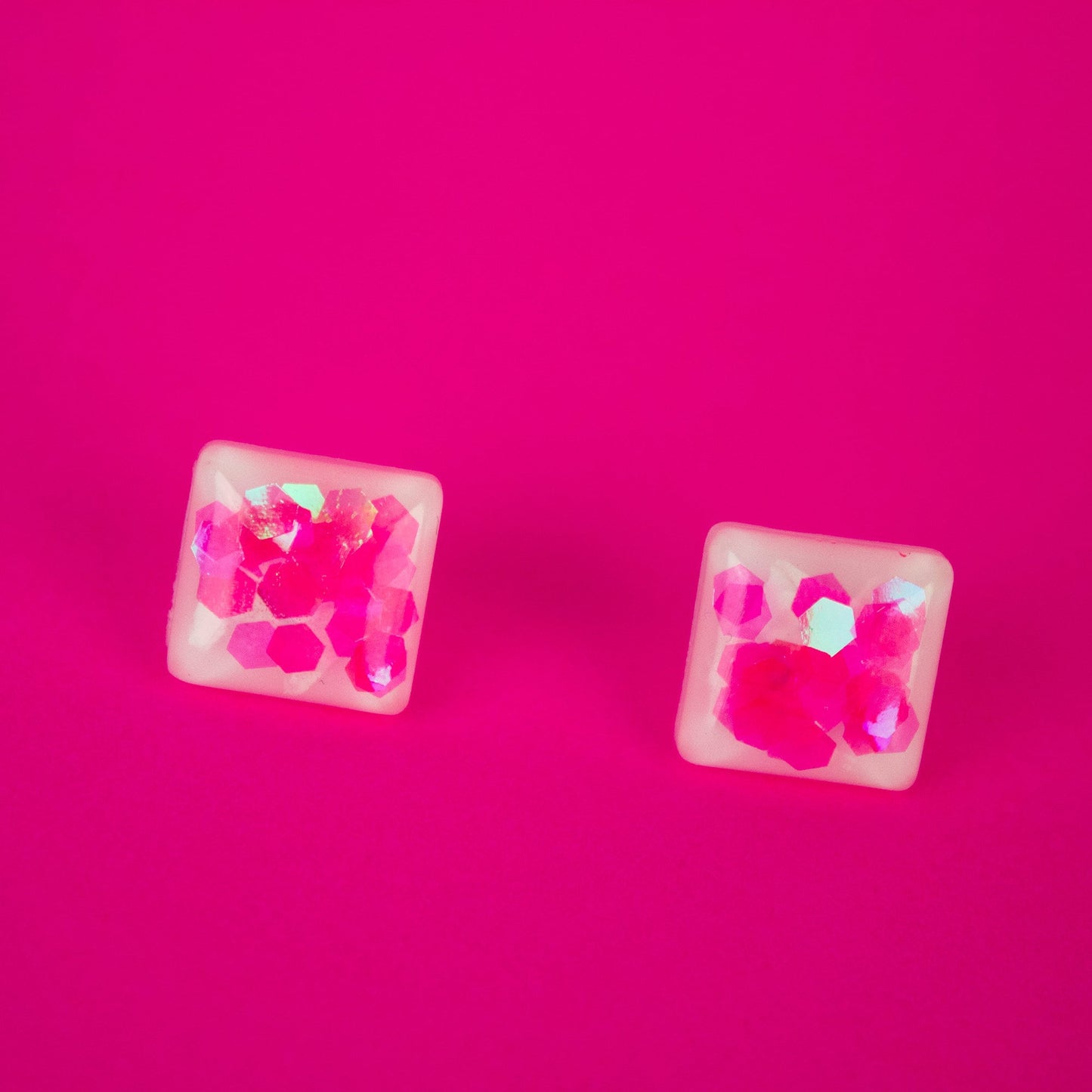 Neon Pink Square Earrings