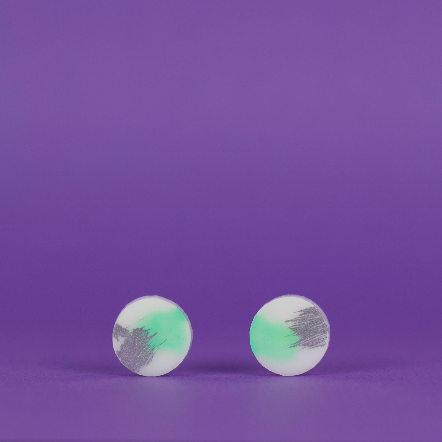 Hand Painted Mint Green + Silver Unisex Earrings