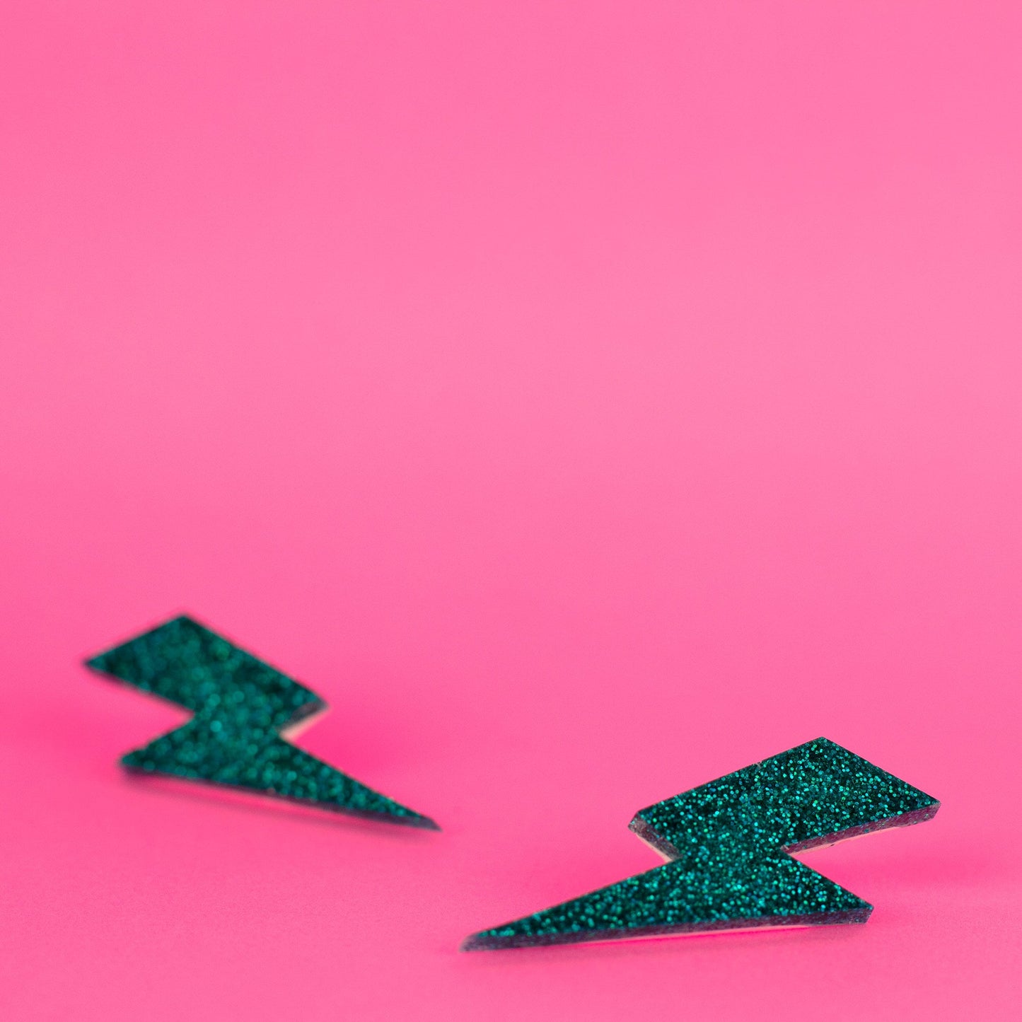 Medium Teal Glitter Lightning Bolt Earrings