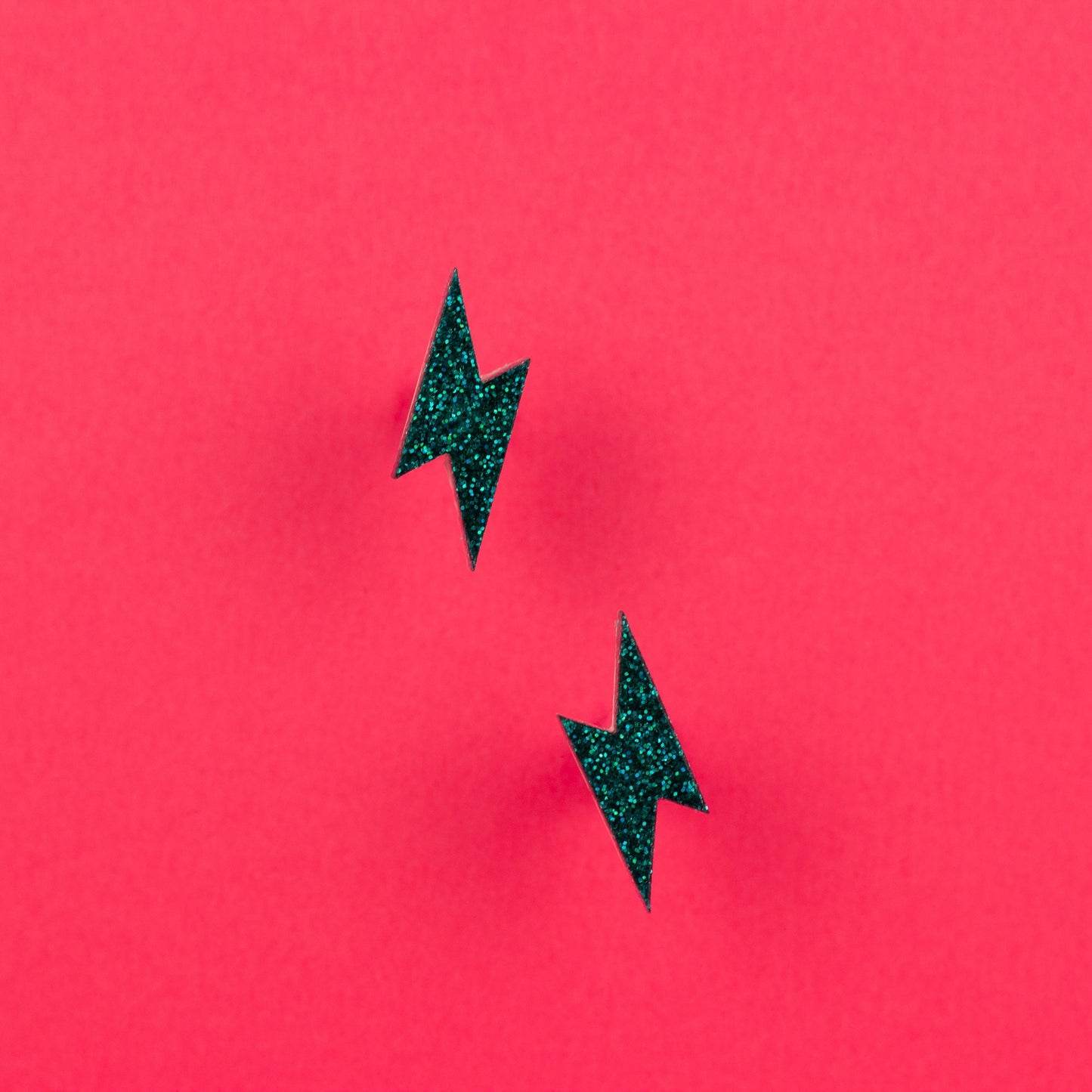 Small Teal Blue Glitter Lightning Bolt Earrings