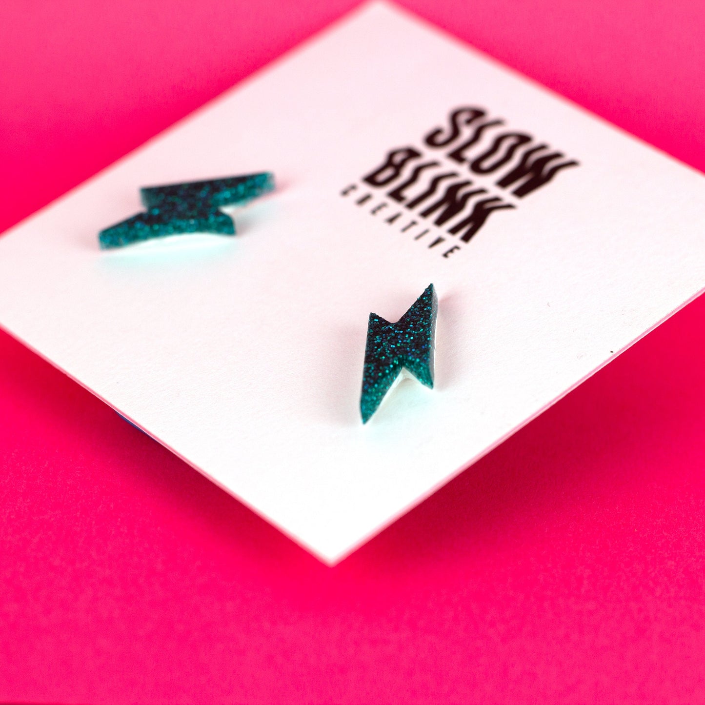 Small Teal Blue Glitter Lightning Bolt Earrings