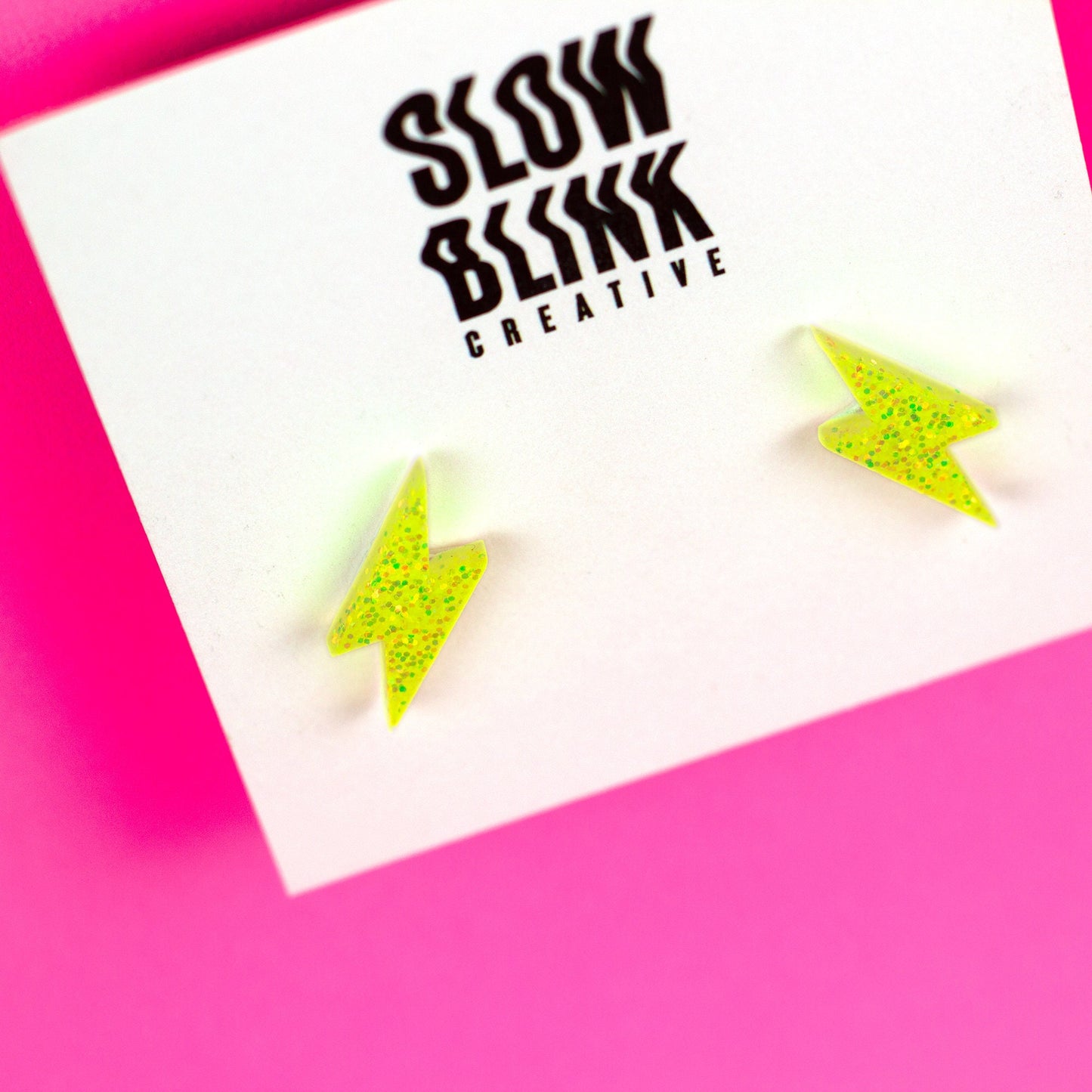 Small Yellow Iridescent Glitter Lightning Bolt Earrings