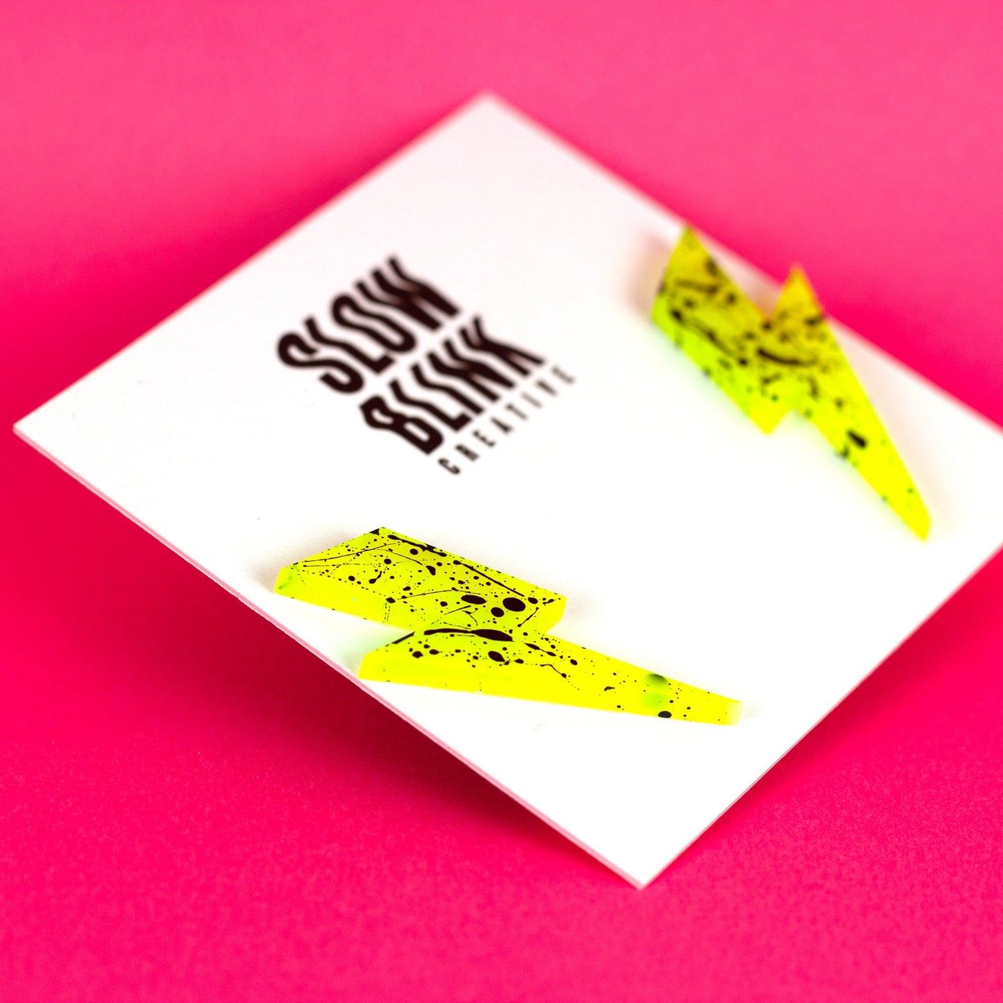 Medium Neon Lightning Bolt Earrings / Yellow + Black