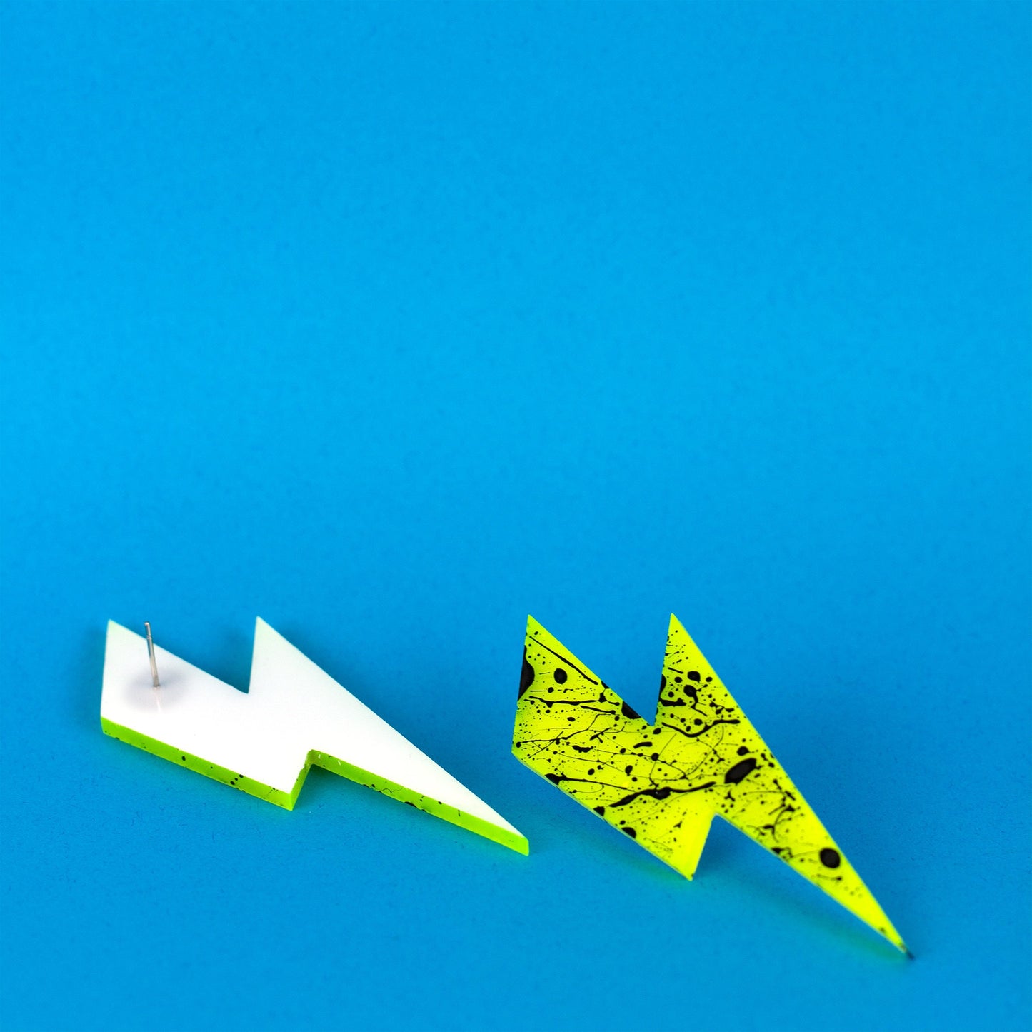 Large Neon Lightning Bolt Earrings / Yellow + Black