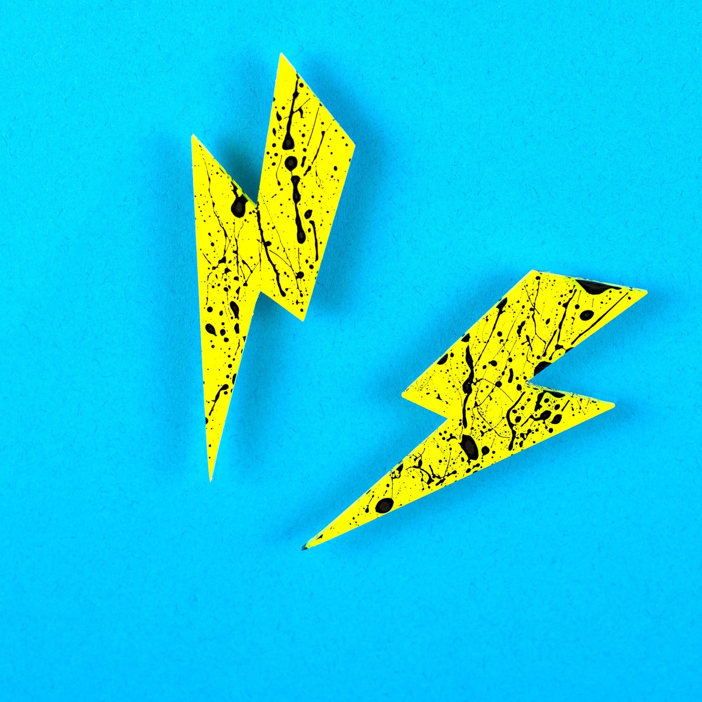 Large Neon Lightning Bolt Earrings / Yellow + Black