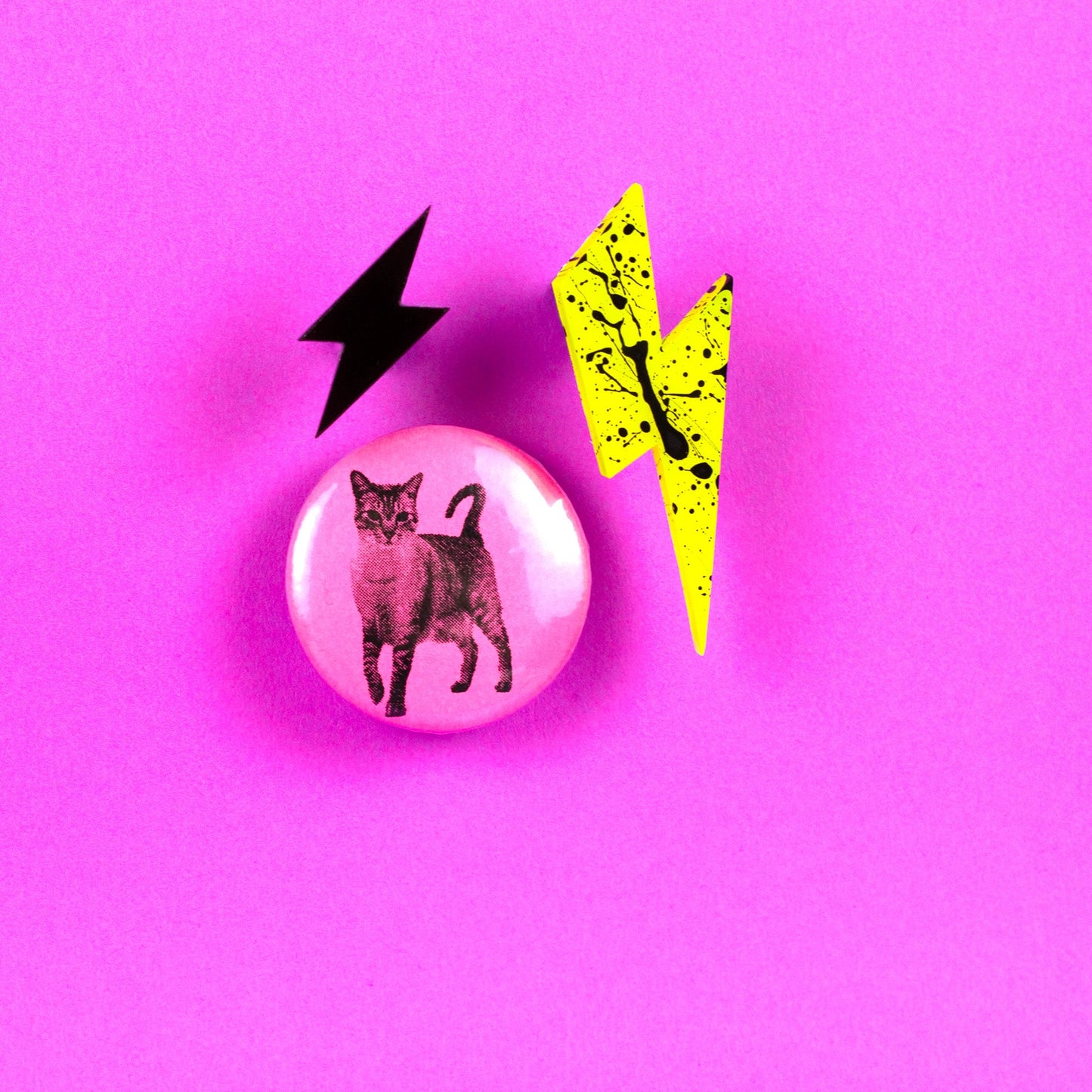 Mismatched Lightning Bolt Earrings / Neon Yellow + Black