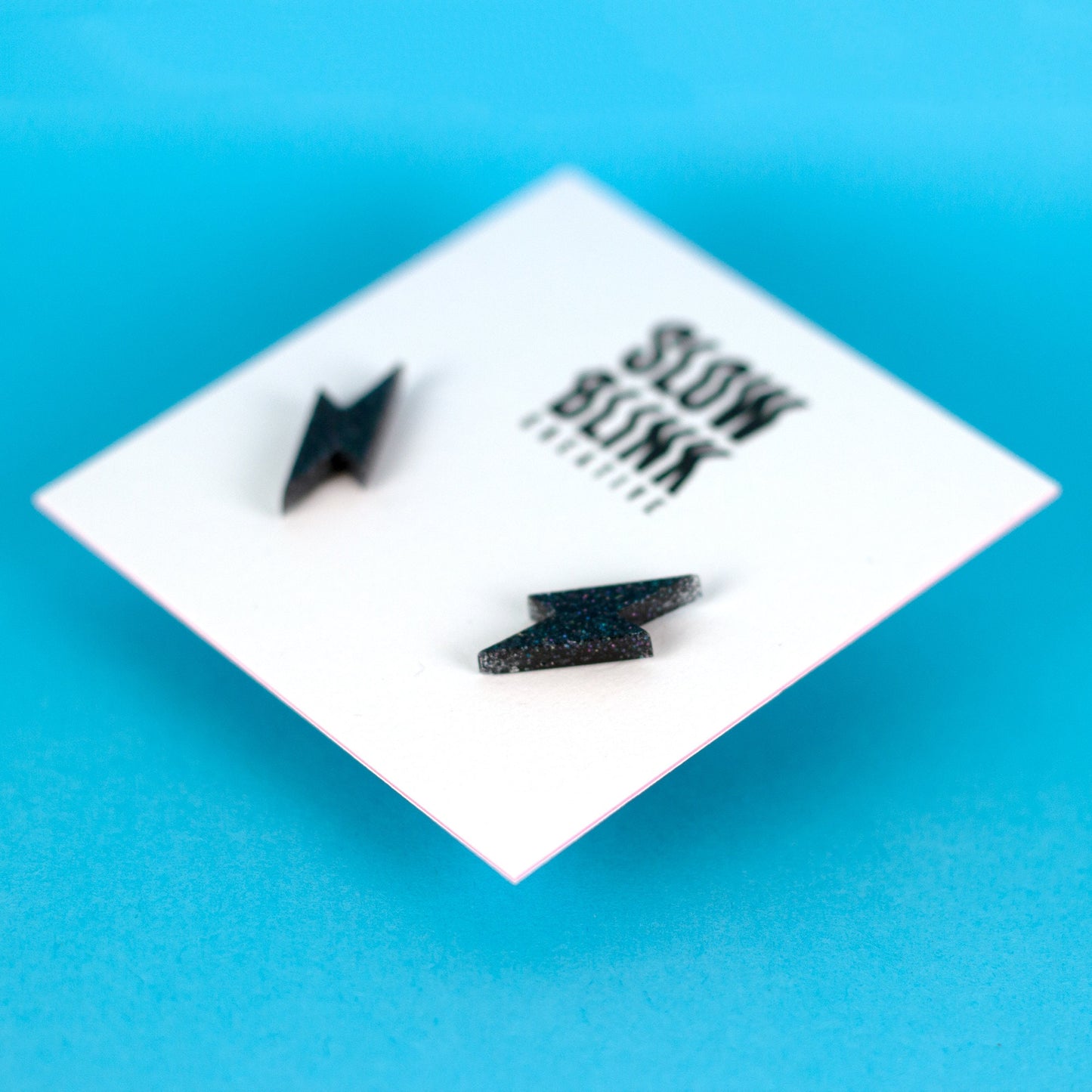 Small Black Holographic Glitter Lightning Bolt Earrings