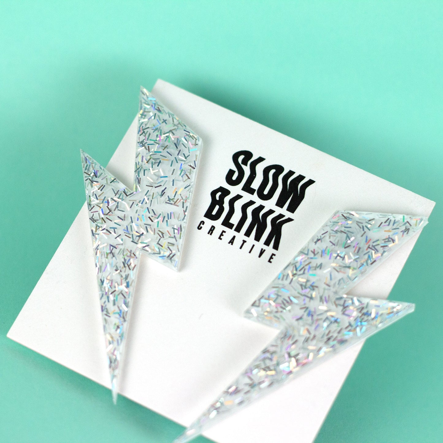 Large Holographic Silver Lightning Bolt Earrings