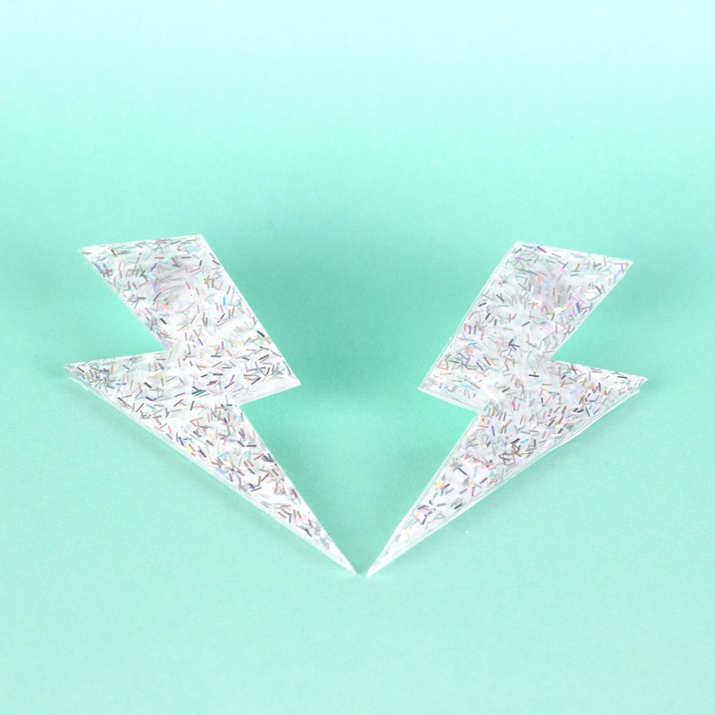 Large Holographic Silver Lightning Bolt Earrings