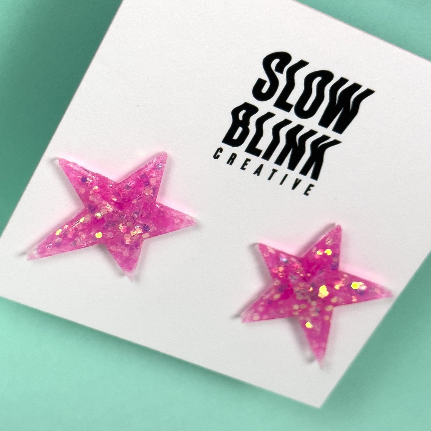 Pink Glitter Star Earrings Earrings