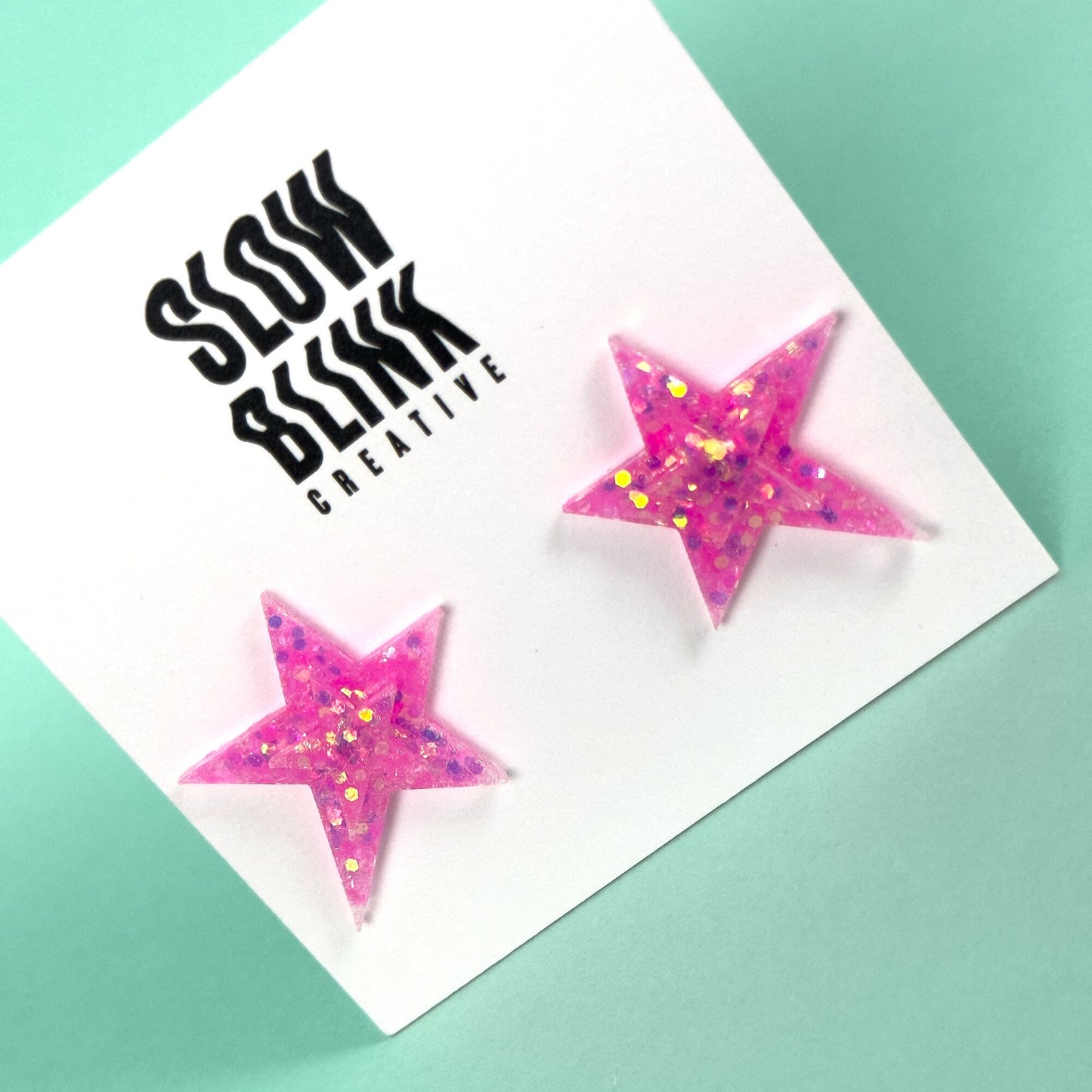 Pink Glitter Star Earrings Earrings