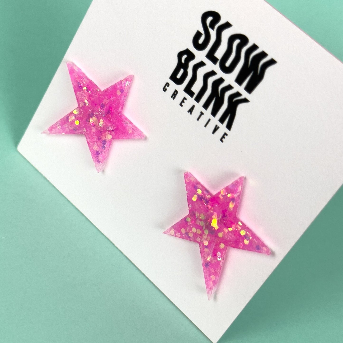 Pink Glitter Star Earrings Earrings