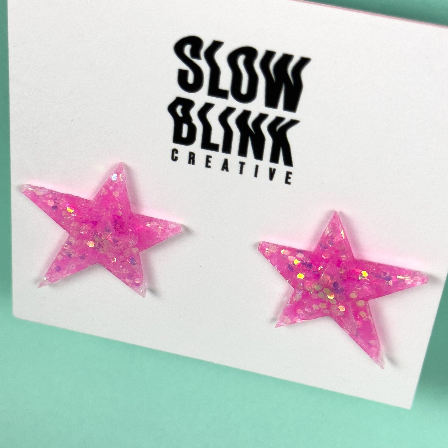 Pink Glitter Star Earrings Earrings