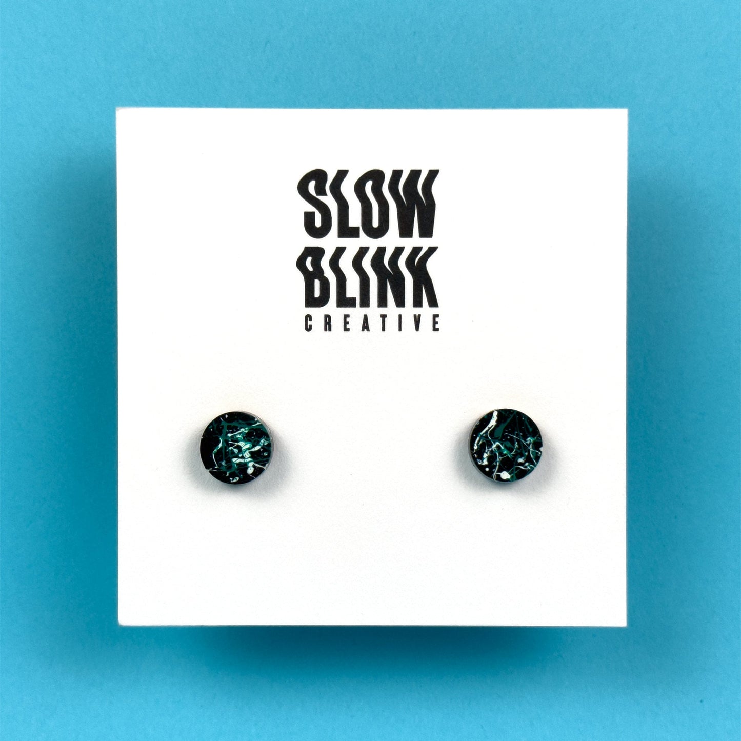 Small Green + White Splatter Earrings
