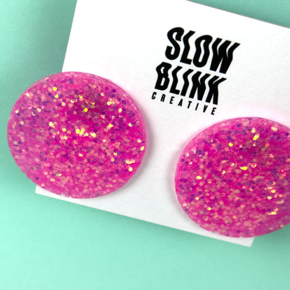 Pink Glitter Statement Earrings