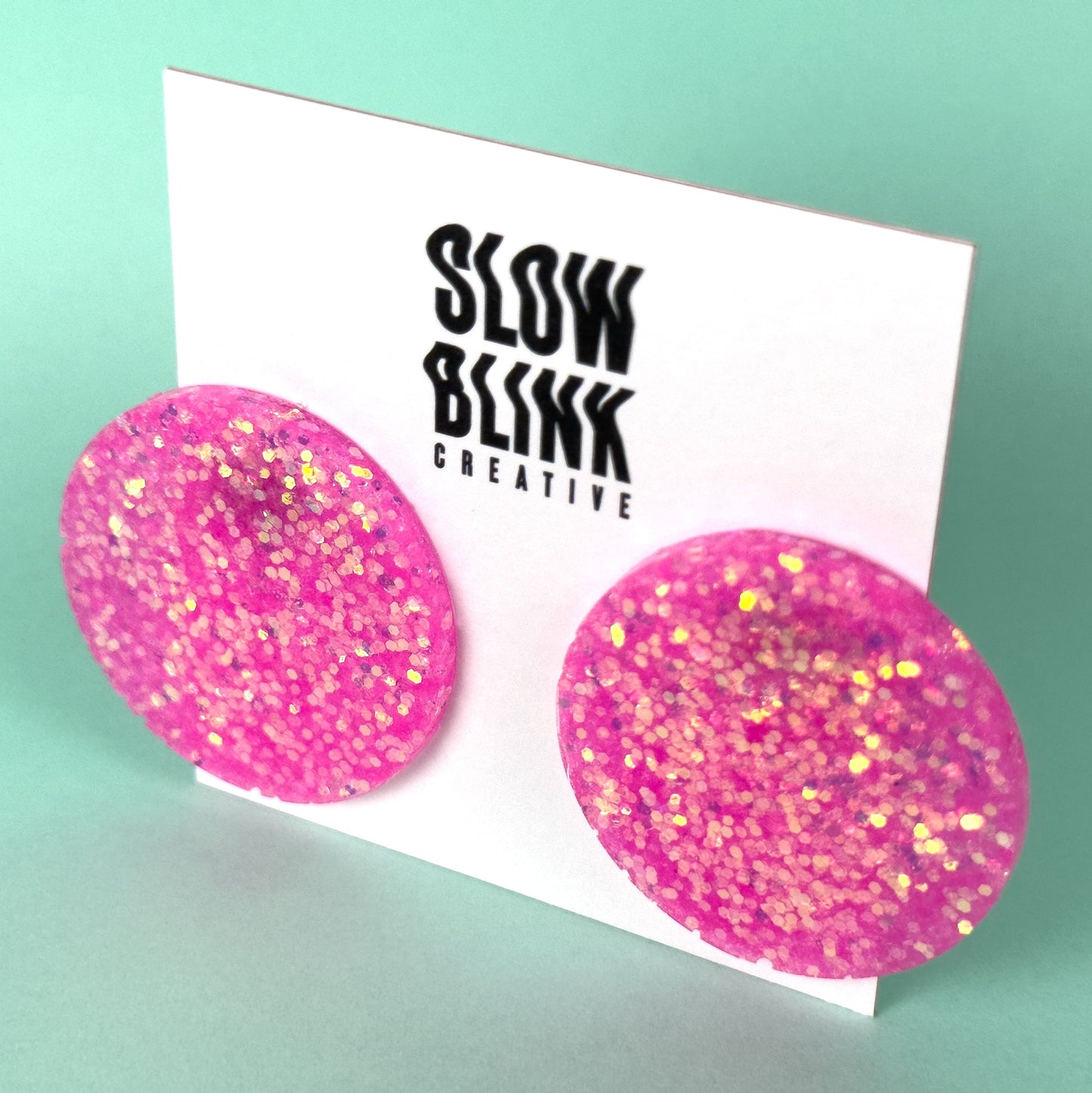 Clip On Pink Glitter Statement Earrings