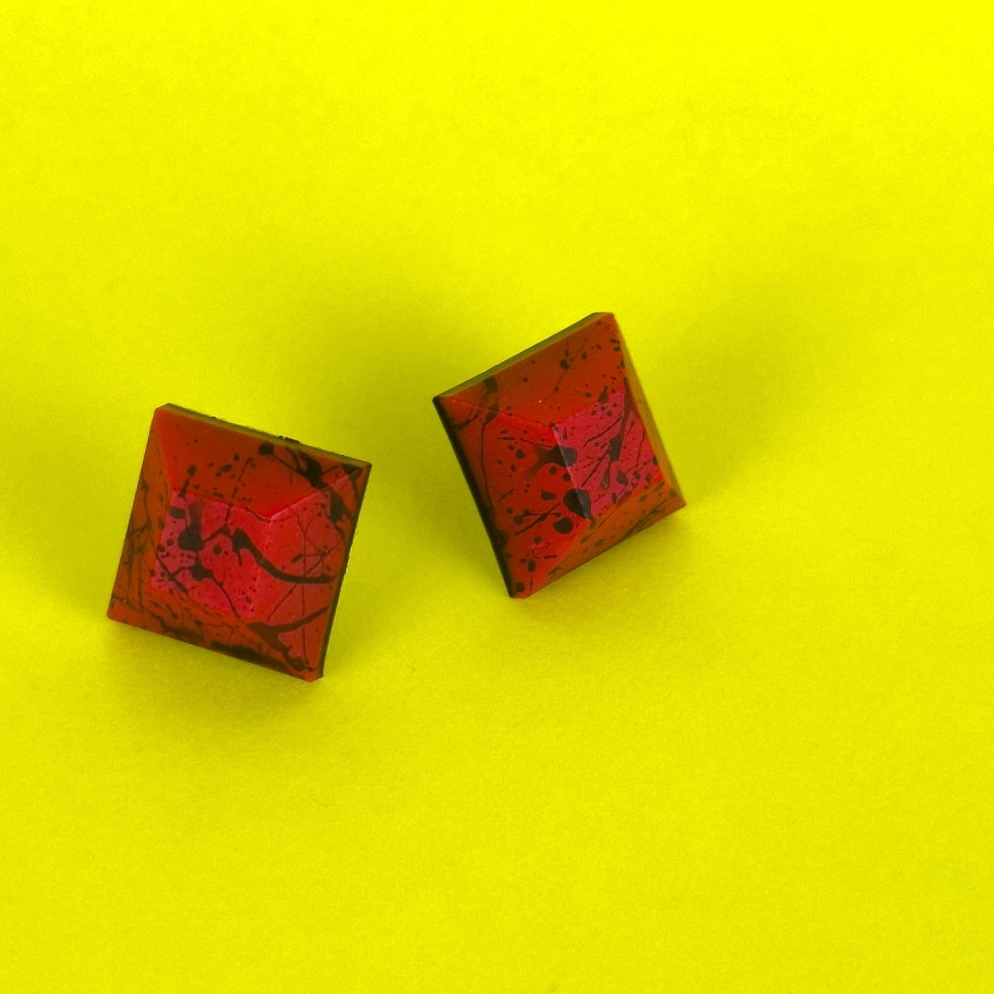 Neon Red Splatter Matte Studs