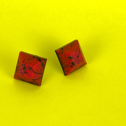 Neon Red Splatter Matte Studs