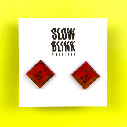 Neon Red Splatter Matte Studs