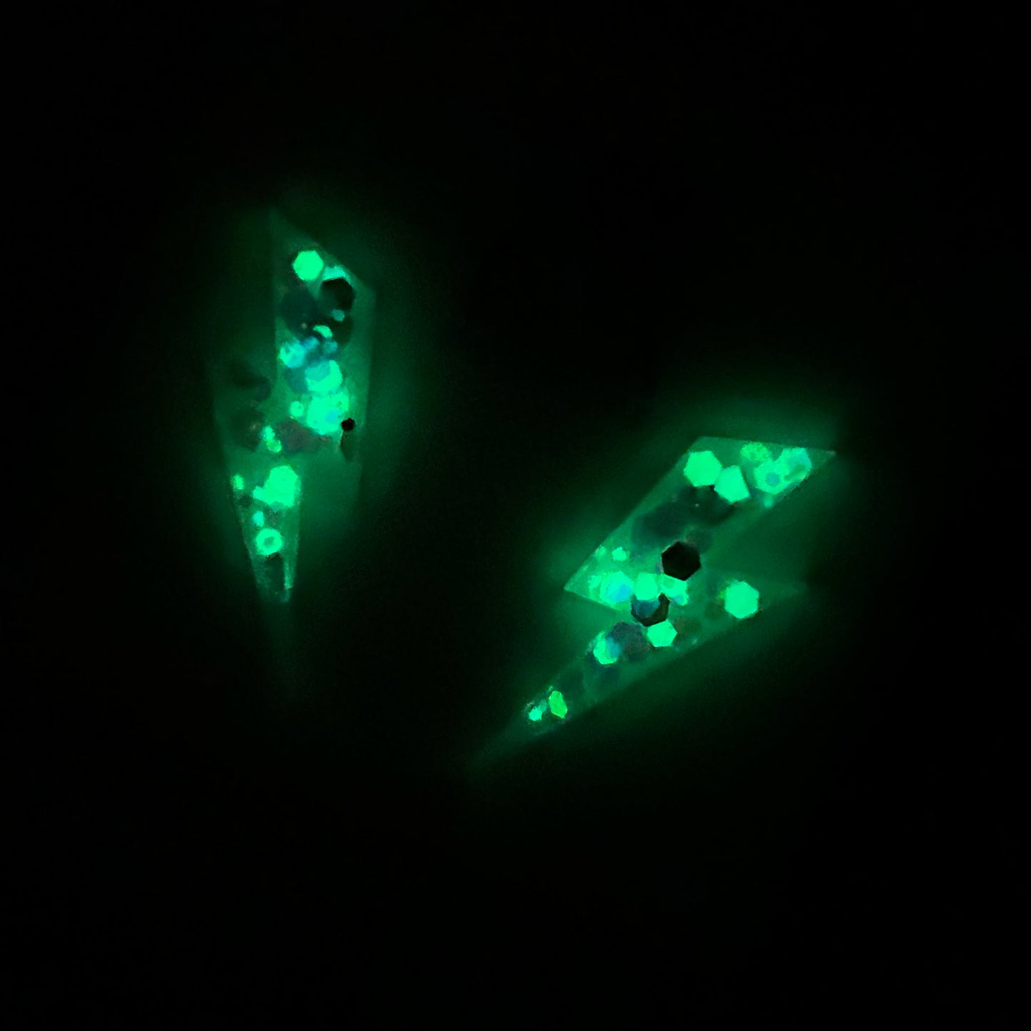 Medium White Glow In The Dark Glitter Lightning Bolt Earrings