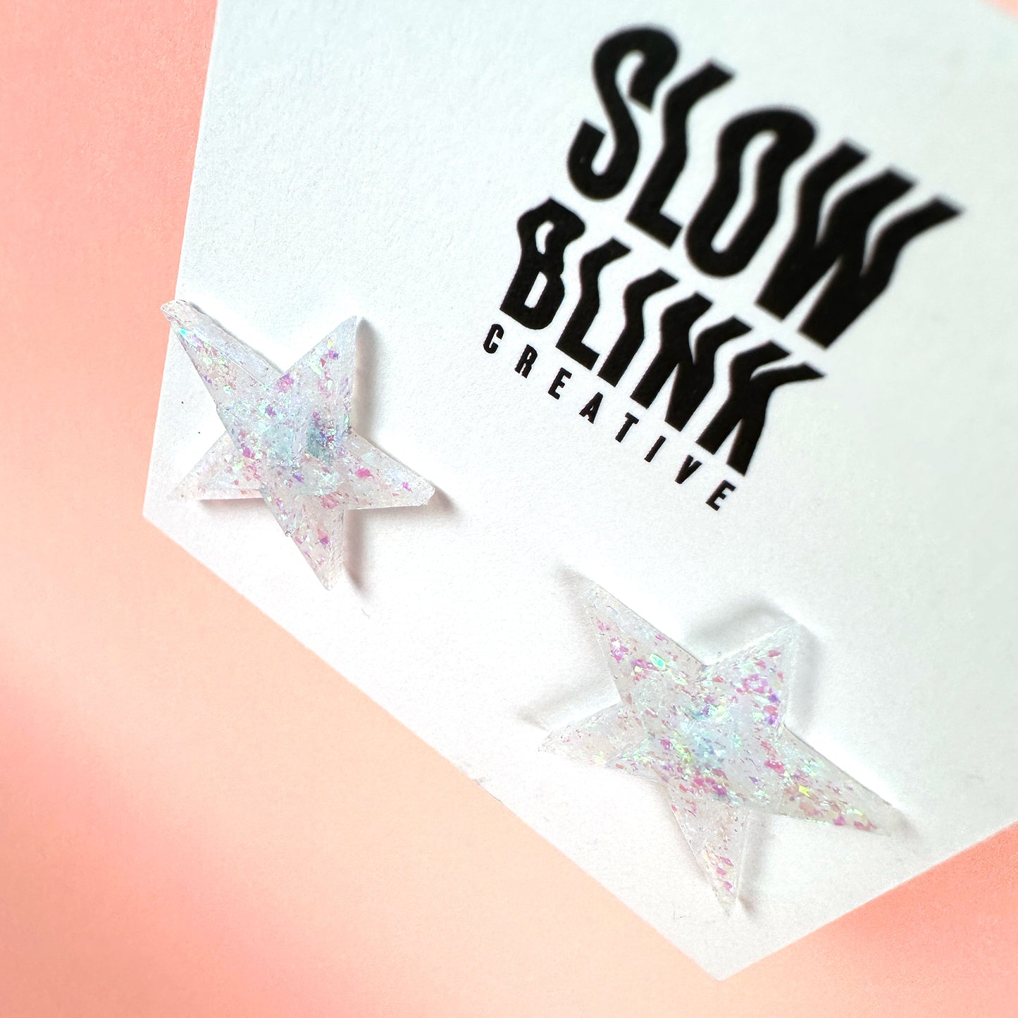 White Iridescent Large Star Earrings