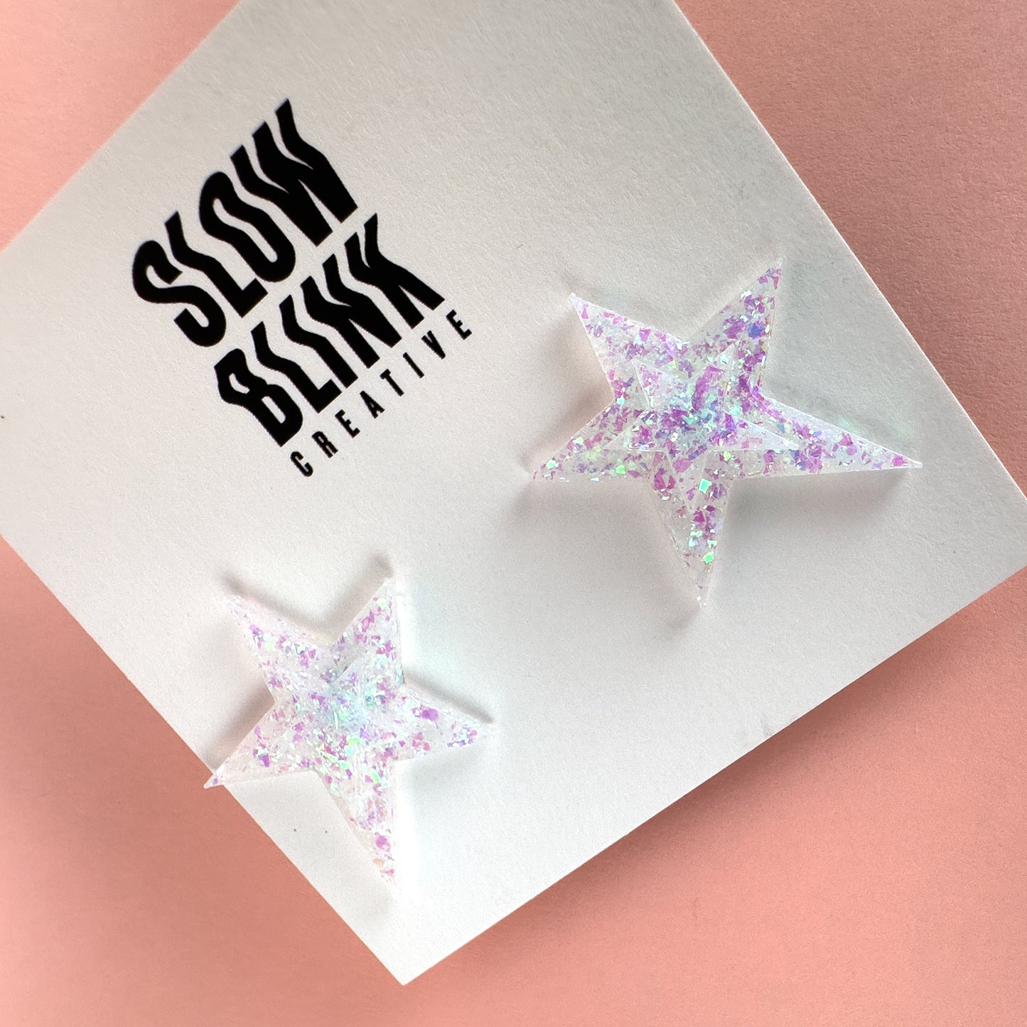 White Iridescent Large Star Earrings