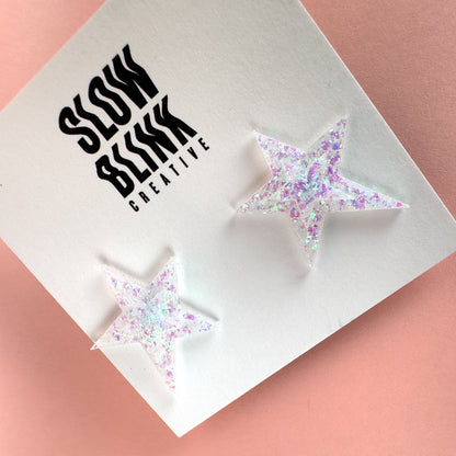 White Iridescent Large Star Earrings