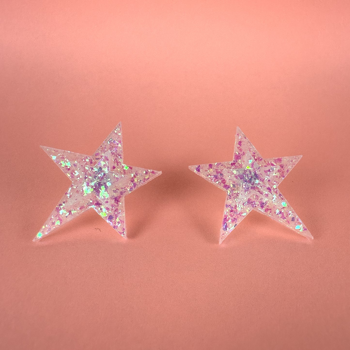 White Iridescent Large Star Earrings