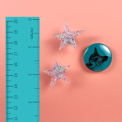 White Iridescent Large Star Earrings