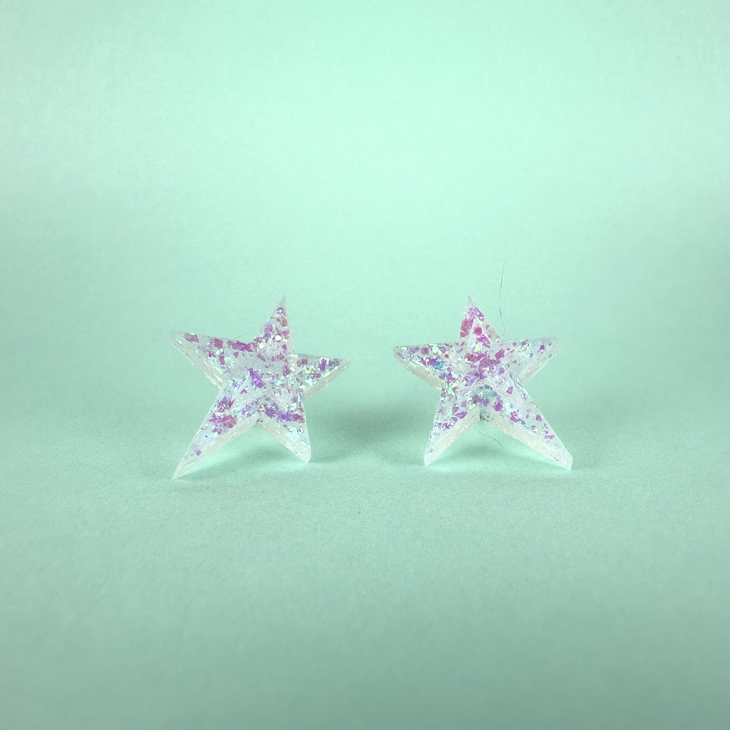 White Iridescent Small Star Earrings