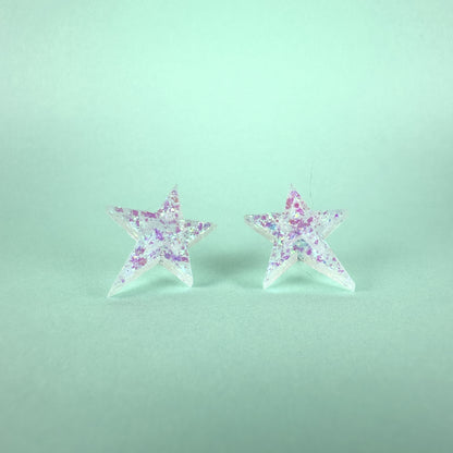 White Iridescent Small Star Earrings