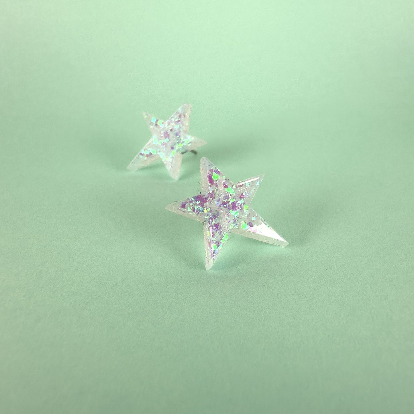 White Iridescent Small Star Earrings