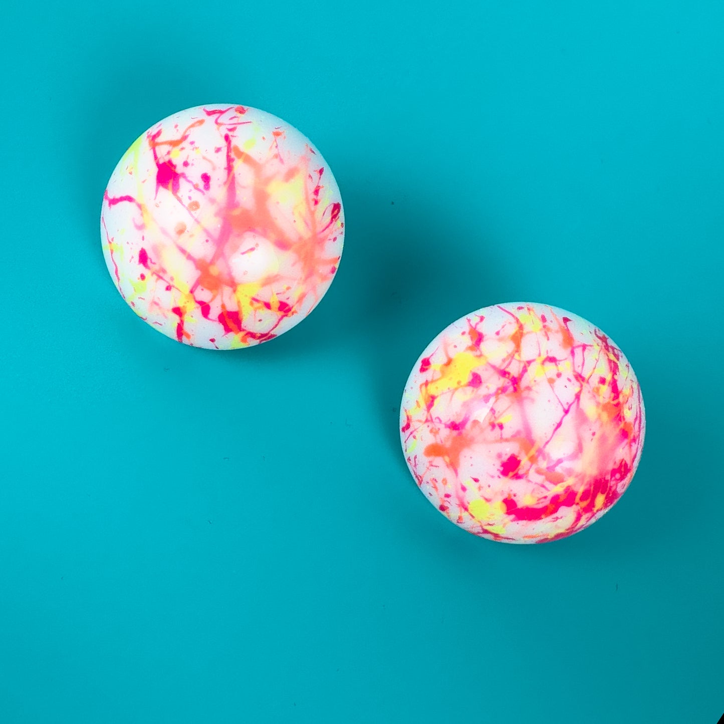 Neon Pink, Yellow + Orange Splatter Earrings