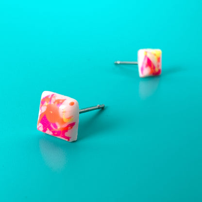 Neon Splatter Tiny Square Stud Earrings