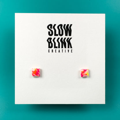 Neon Splatter Tiny Square Stud Earrings