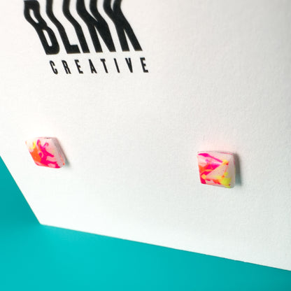 Neon Splatter Tiny Square Stud Earrings