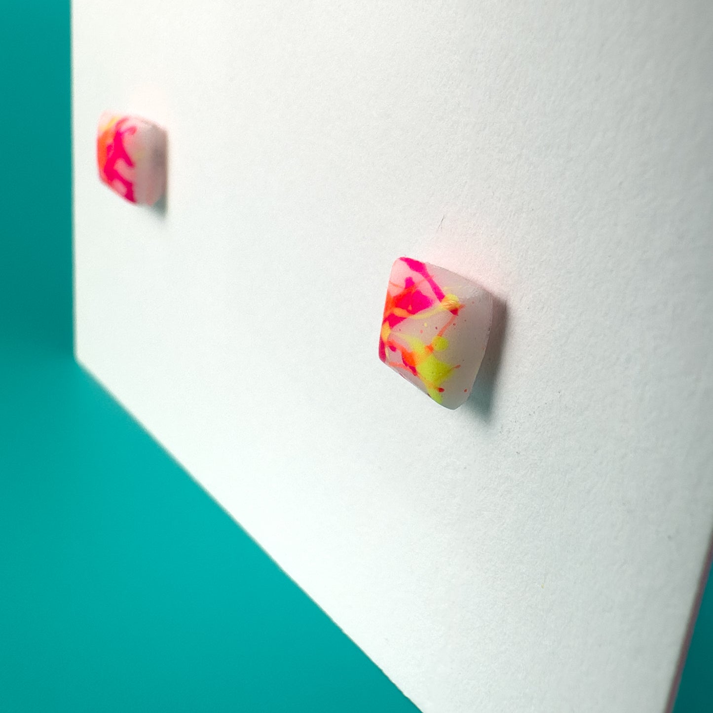 Neon Splatter Tiny Square Stud Earrings