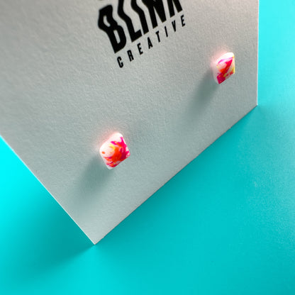 Neon Splatter Tiny Square Stud Earrings