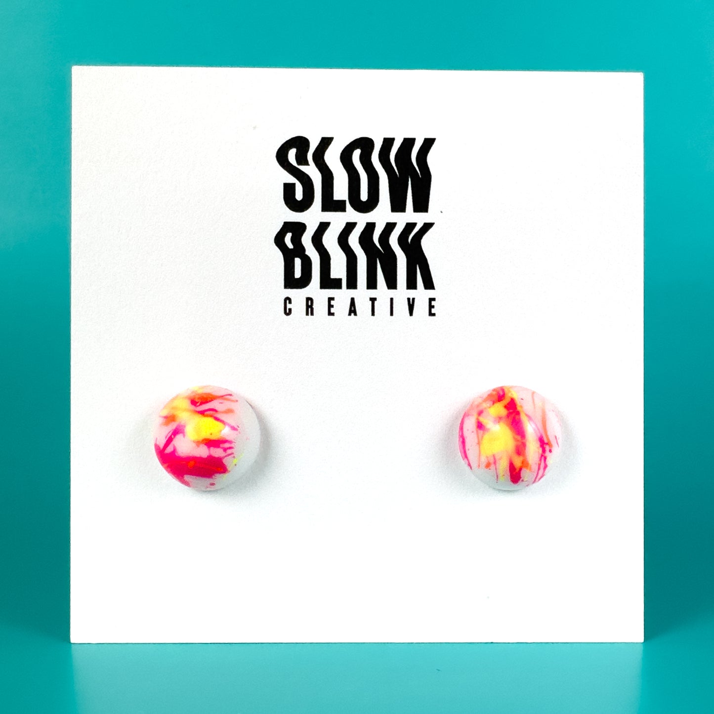 Neon Pink, Yellow + Orange Small Dome Earrings