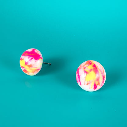 Neon Pink, Yellow + Orange Small Dome Earrings