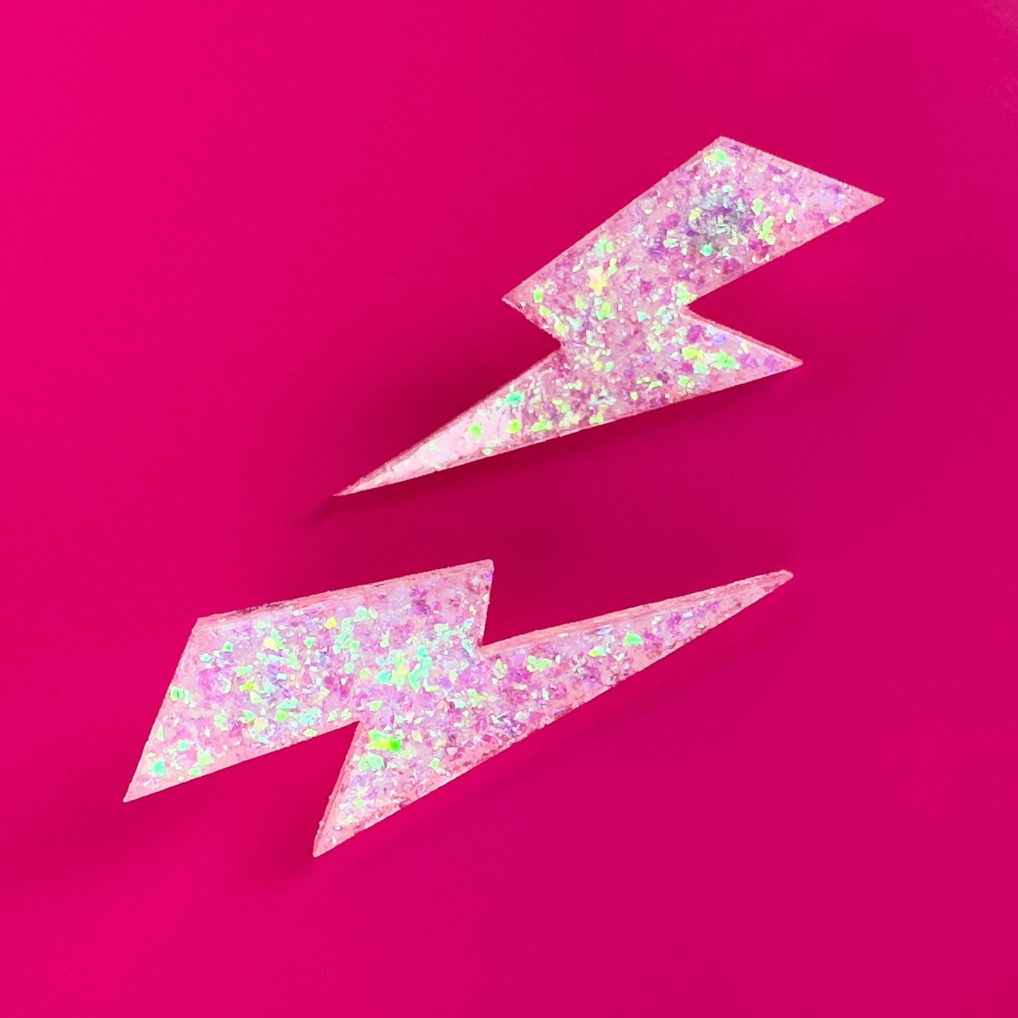 Medium White Iridescent Lightning Bolt Earrings