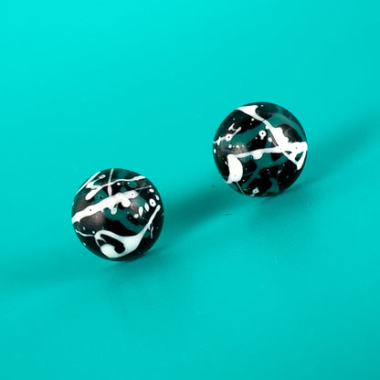 Dome Green + White Splatter Earrings