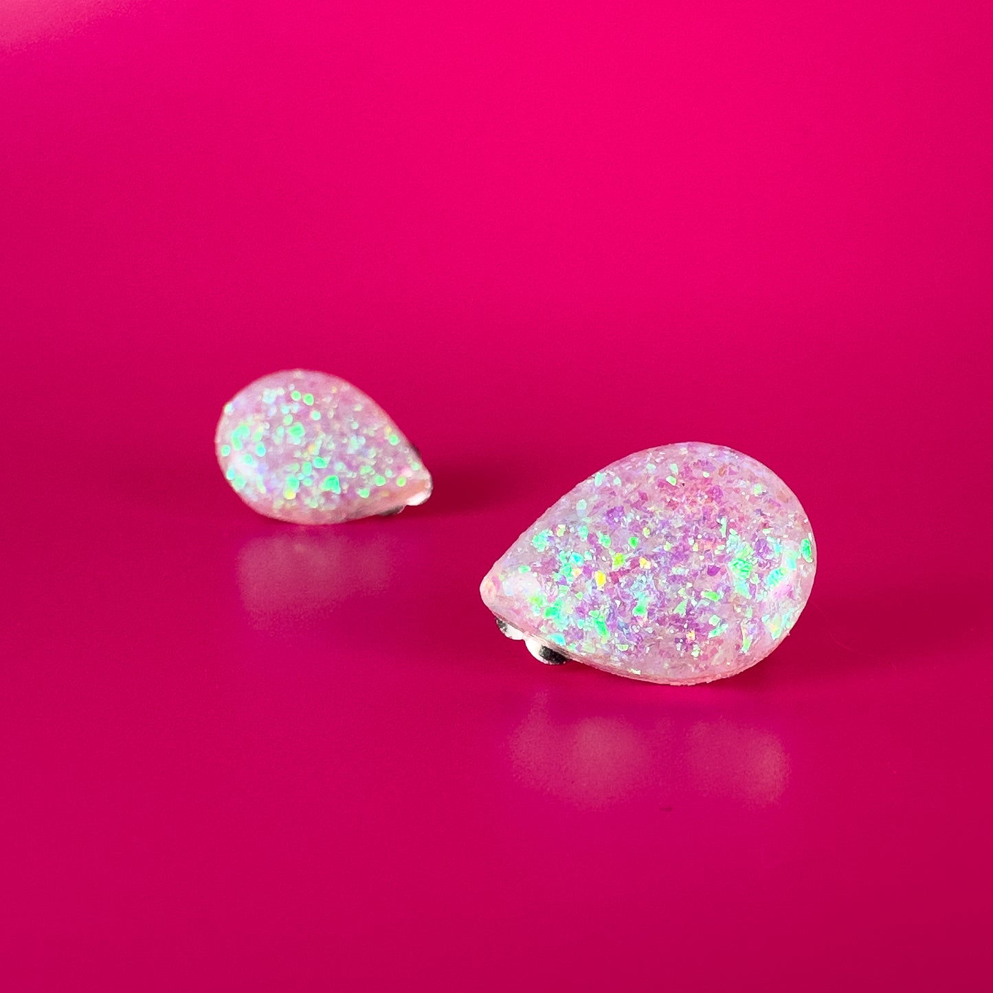 Iridescent White Glitter Clip On Stud Earrings