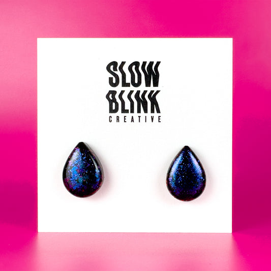 Iridescent Blue/Purple & Black Teardrop Earrings
